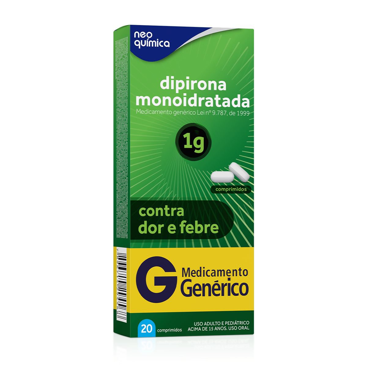 Dipirona Monoidratada 1G Neo Quimica Caixa 20 Comprimidos