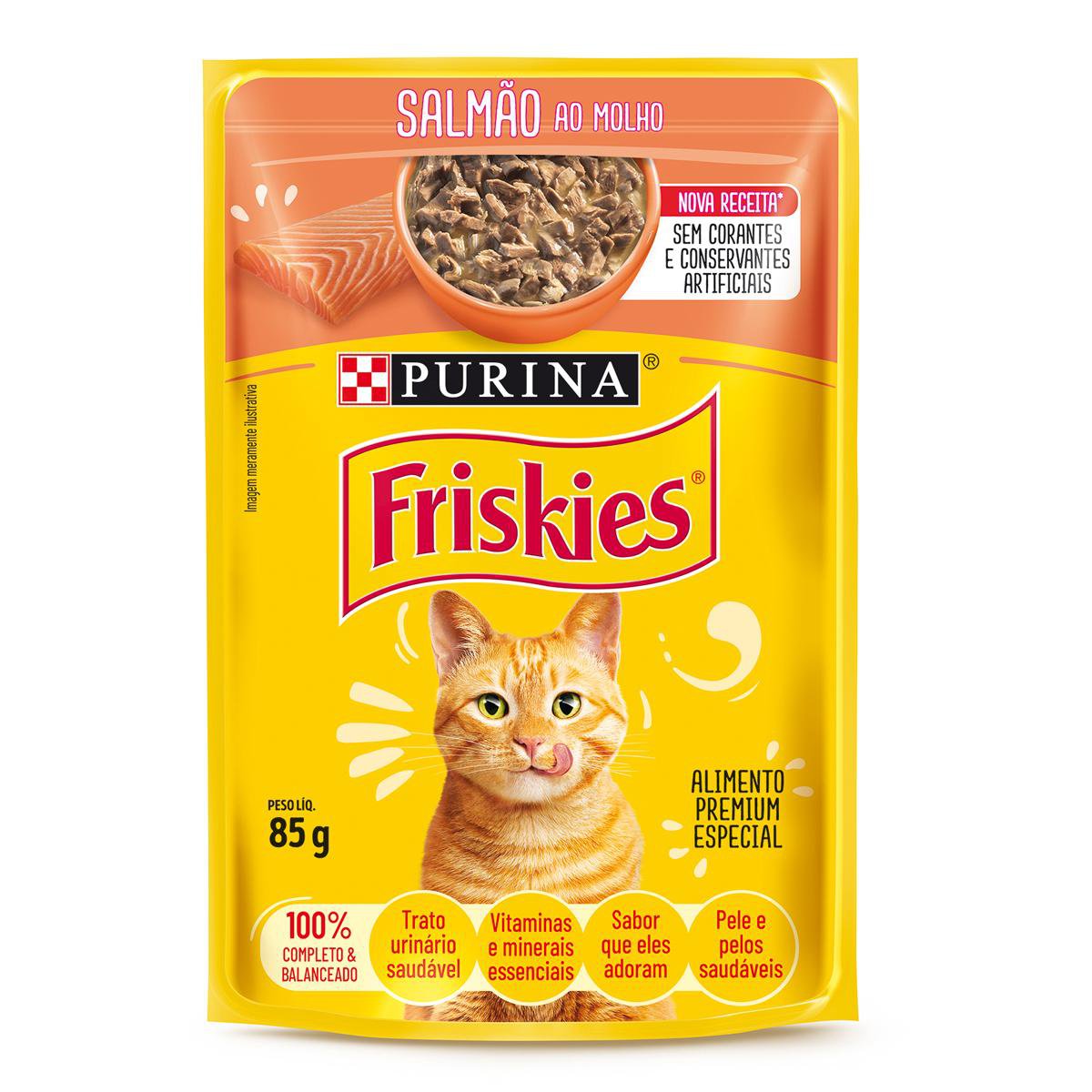 Racao Umida Purina Friskies® Para Gatos Adultos Salmao Ao Molho 85G