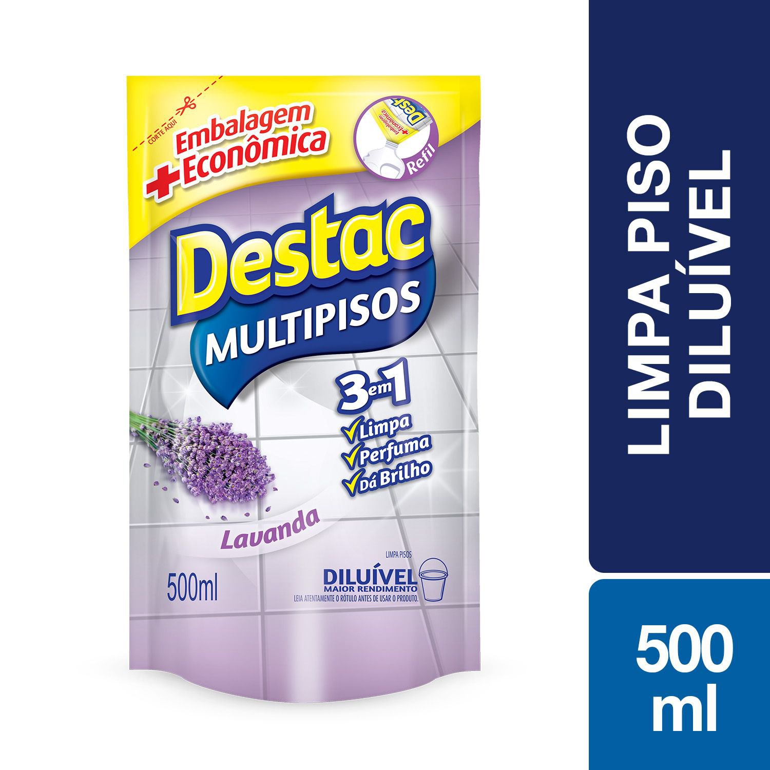 Limpa Piso Multipisos Diluivel Destac 500Ml Lavanda E Alfazema Refil Economico  🔥🔥