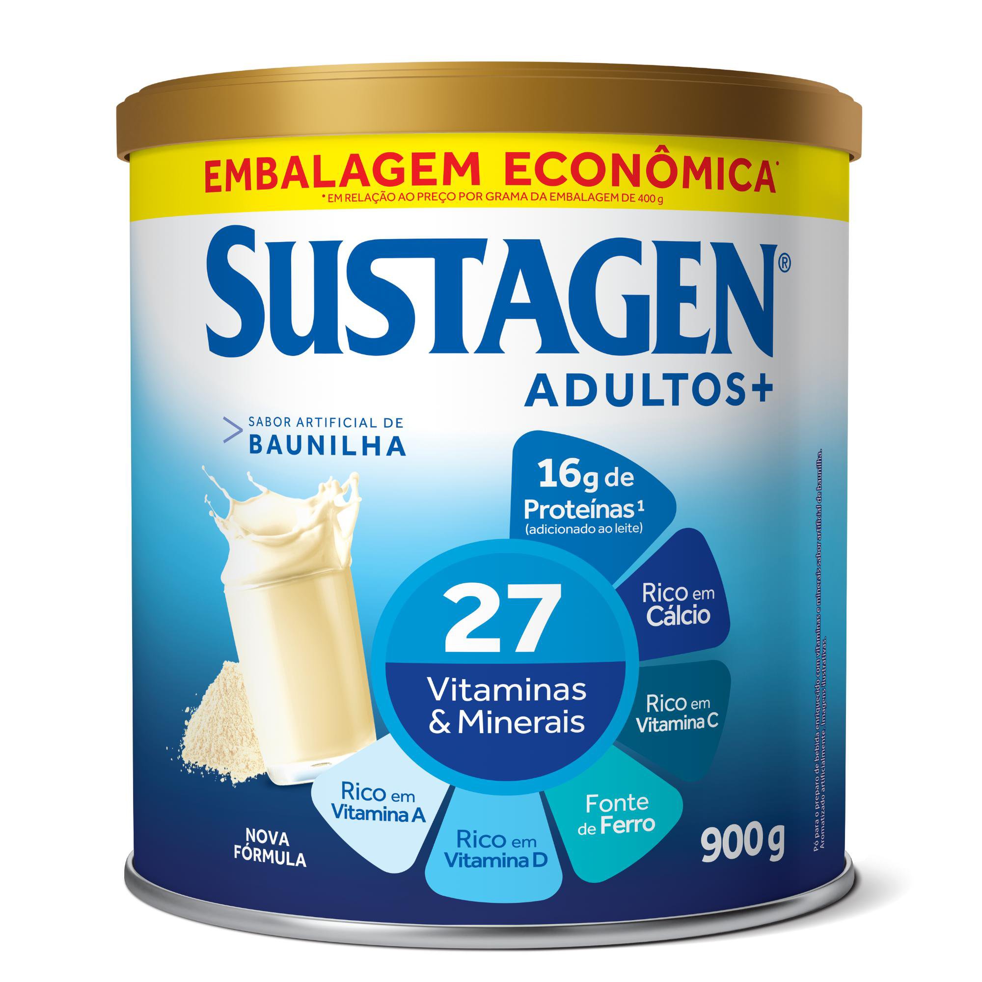 Sustagen Adultos Complemento Alimentar Sabor Baunilha - Lata 900G