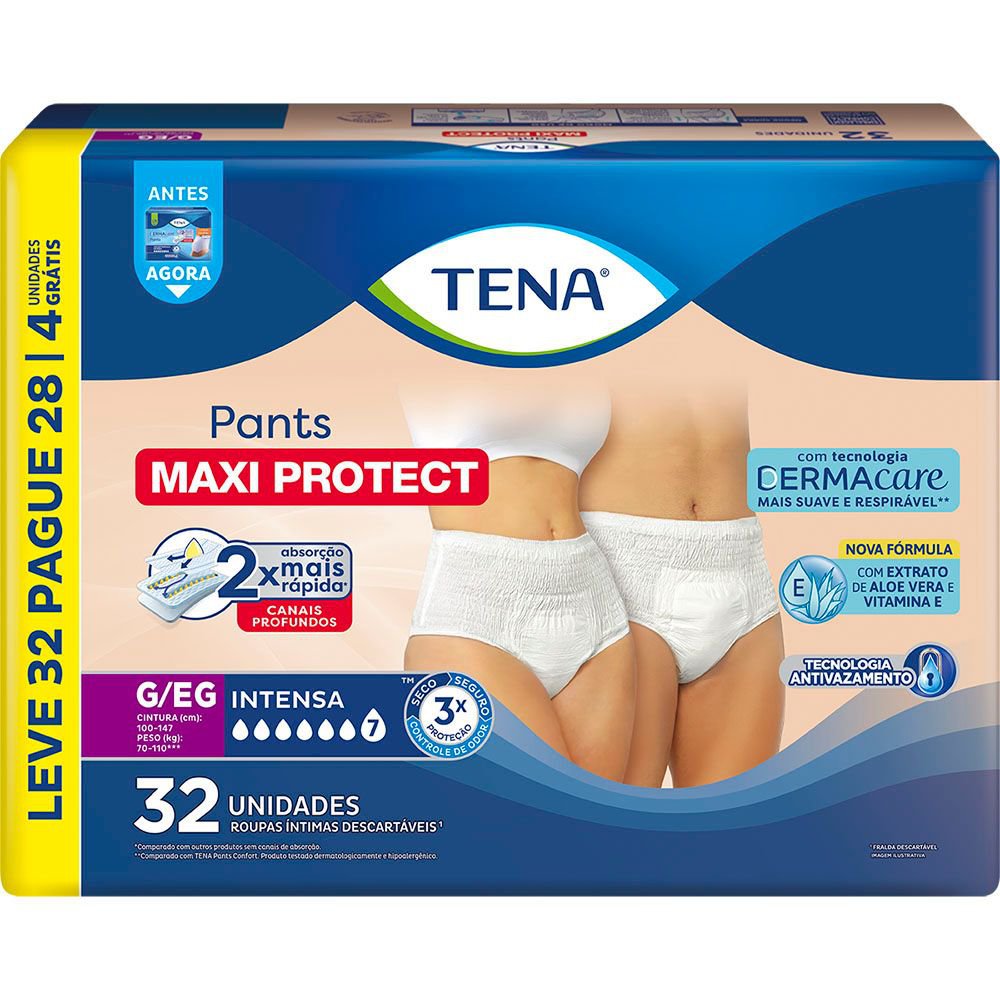 Roupa Intima Tena Pants Maxi Protect G/Eg Leve 32 Pague 28 Un