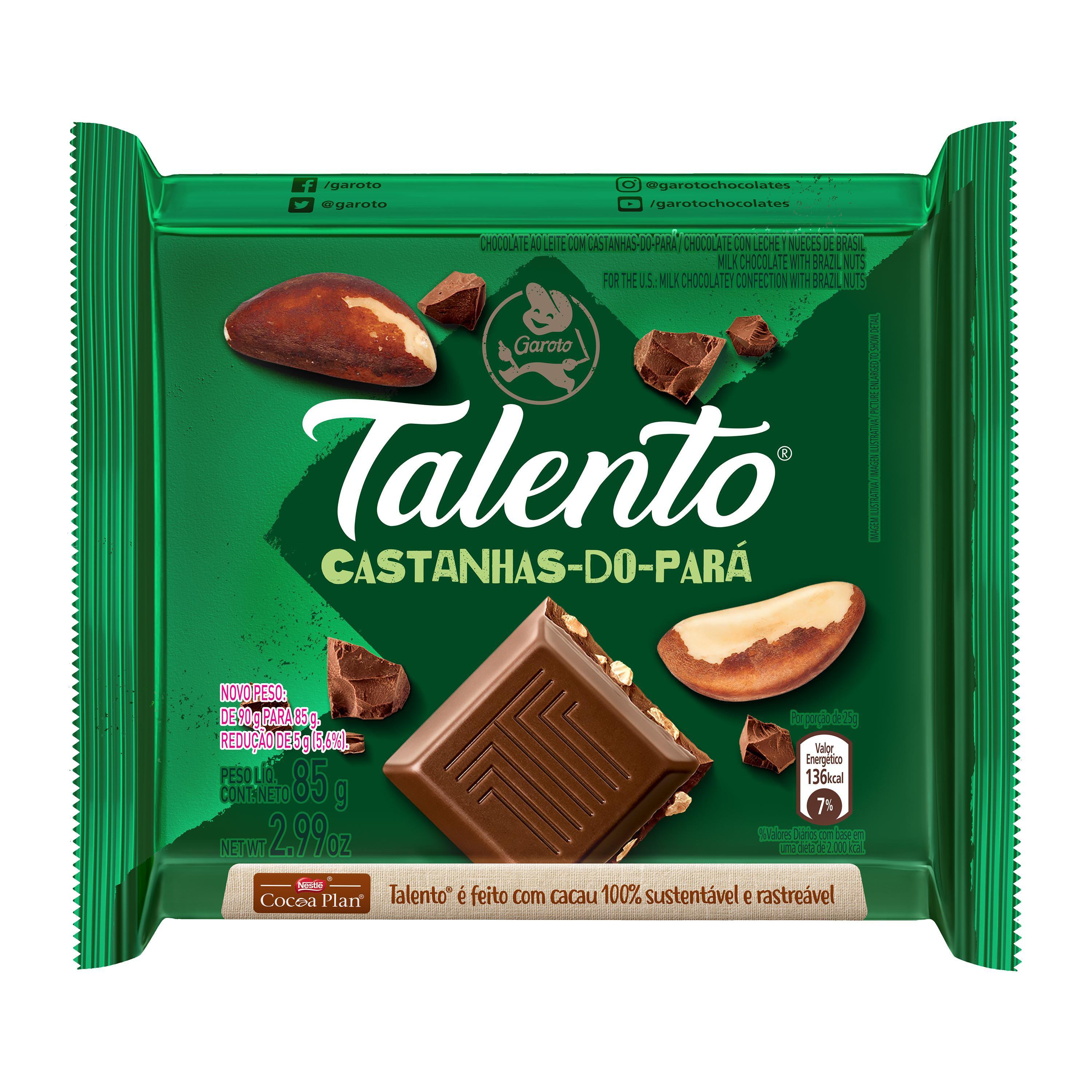 Choc Garoto Talento Ao Leite C/ Castanha Do Para 85G