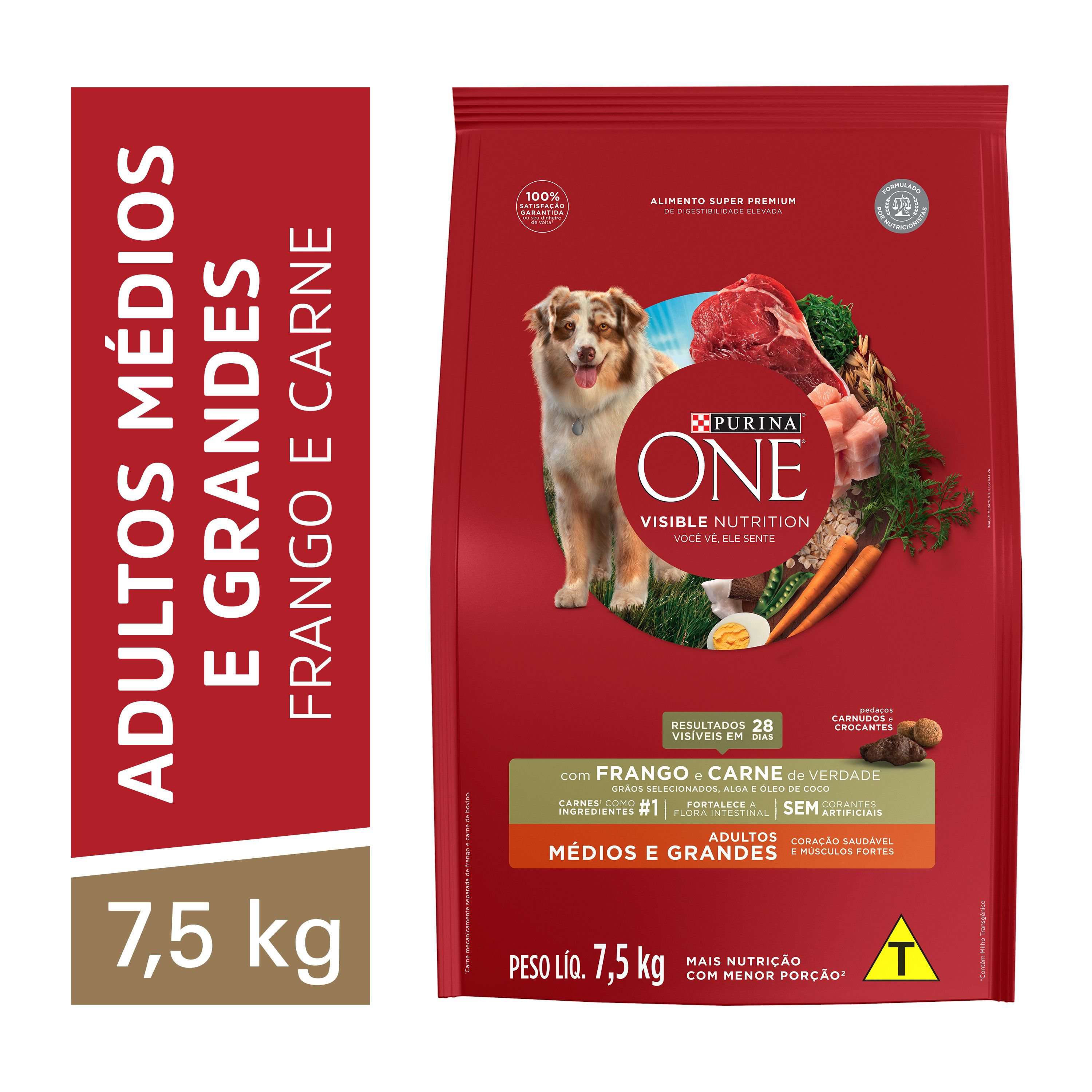 Racao Seca Purina One® Para Caes Adultos Medios E Grandes Frango E Carne 7,5Kg