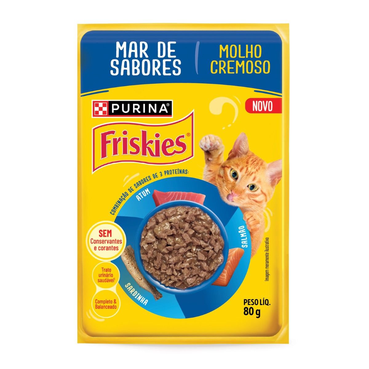Racao Umida Purina Friskies® Molho Cremoso Para Gatos Adultos Mar Sabores 80G