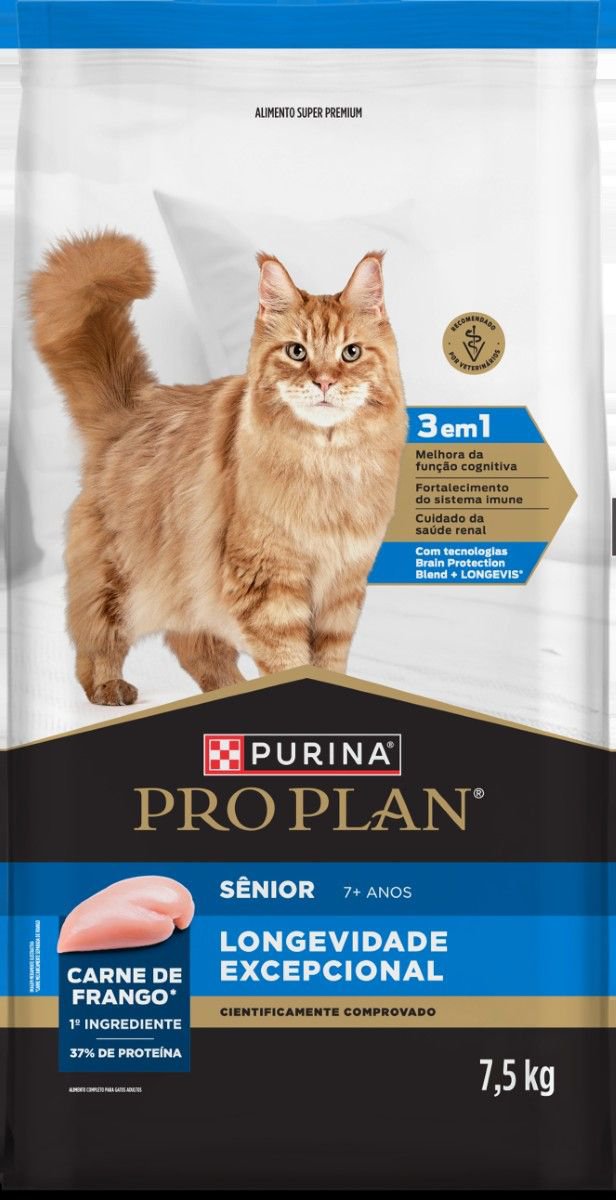 Racao Seca Purina Pro Plan Longevidade Excepcional Para Gatos Senior C/ Mais 7 Anos 7,5Kg