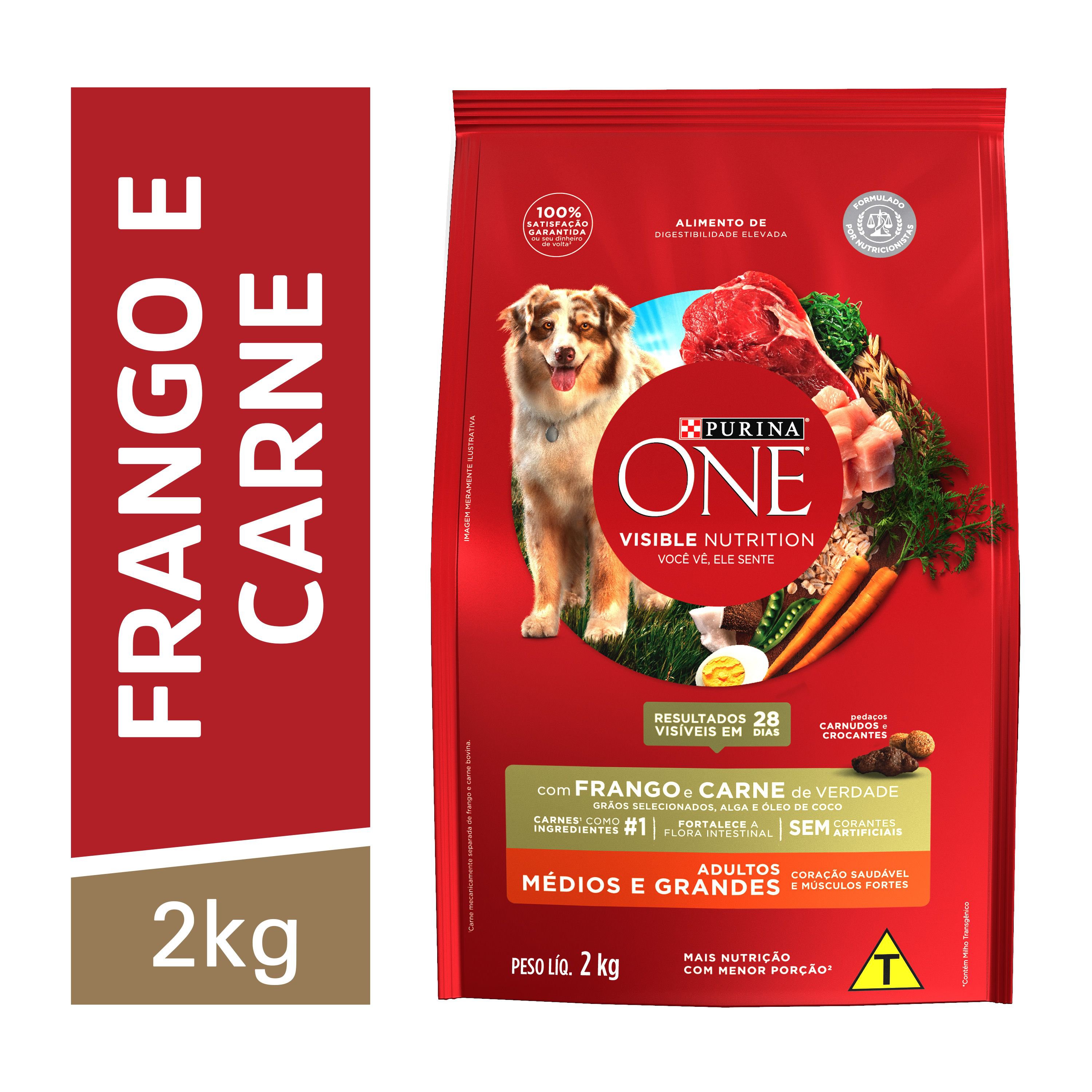 Racao Seca Purina One® Para Caes Adultos Medios E Grandes Frango E Carne 2Kg