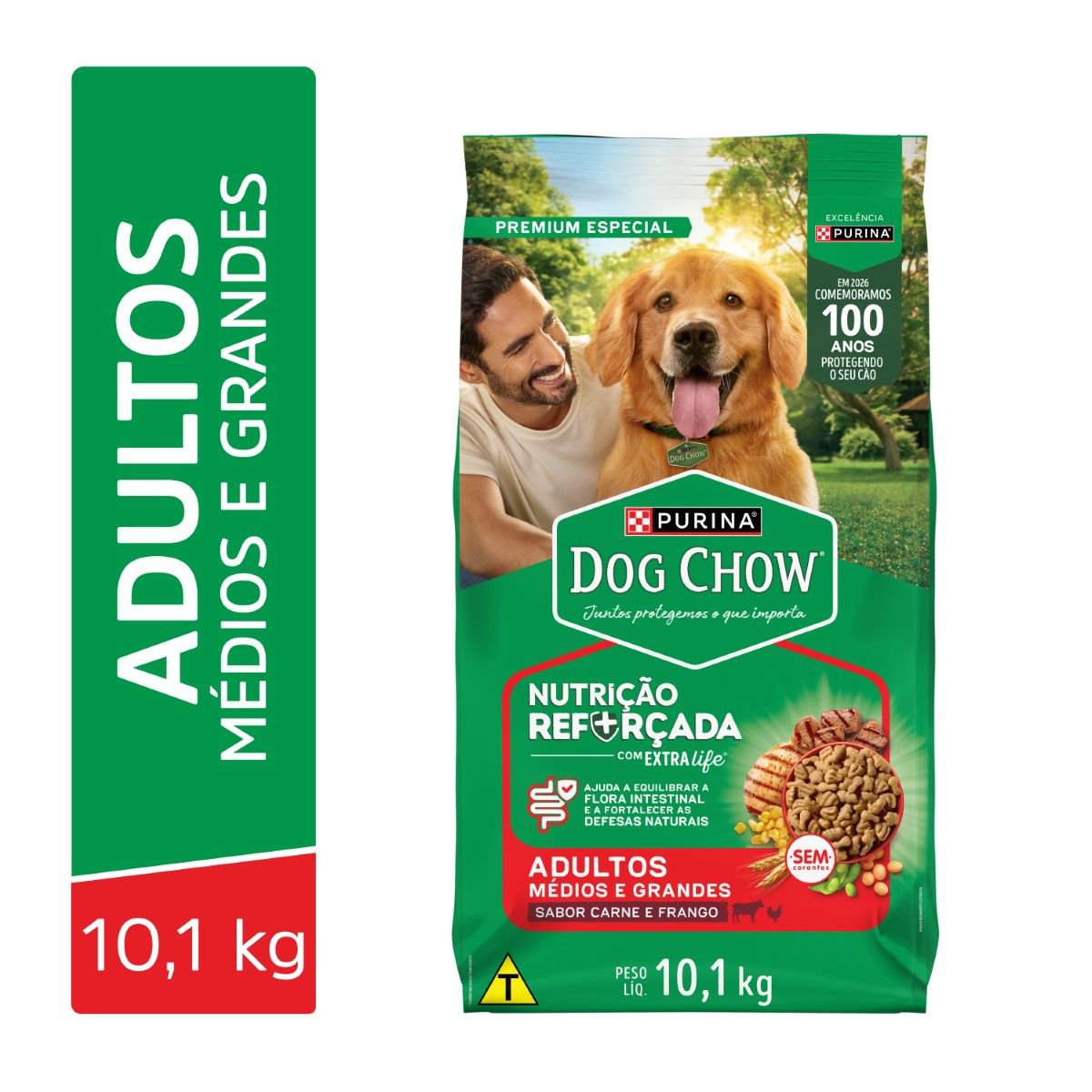 Racao Seca Purina® Dog Chow® Nutricao Reforcada Para Caes Adultos Medios E Grandes Carne, Frango E Arroz 10,1Kg