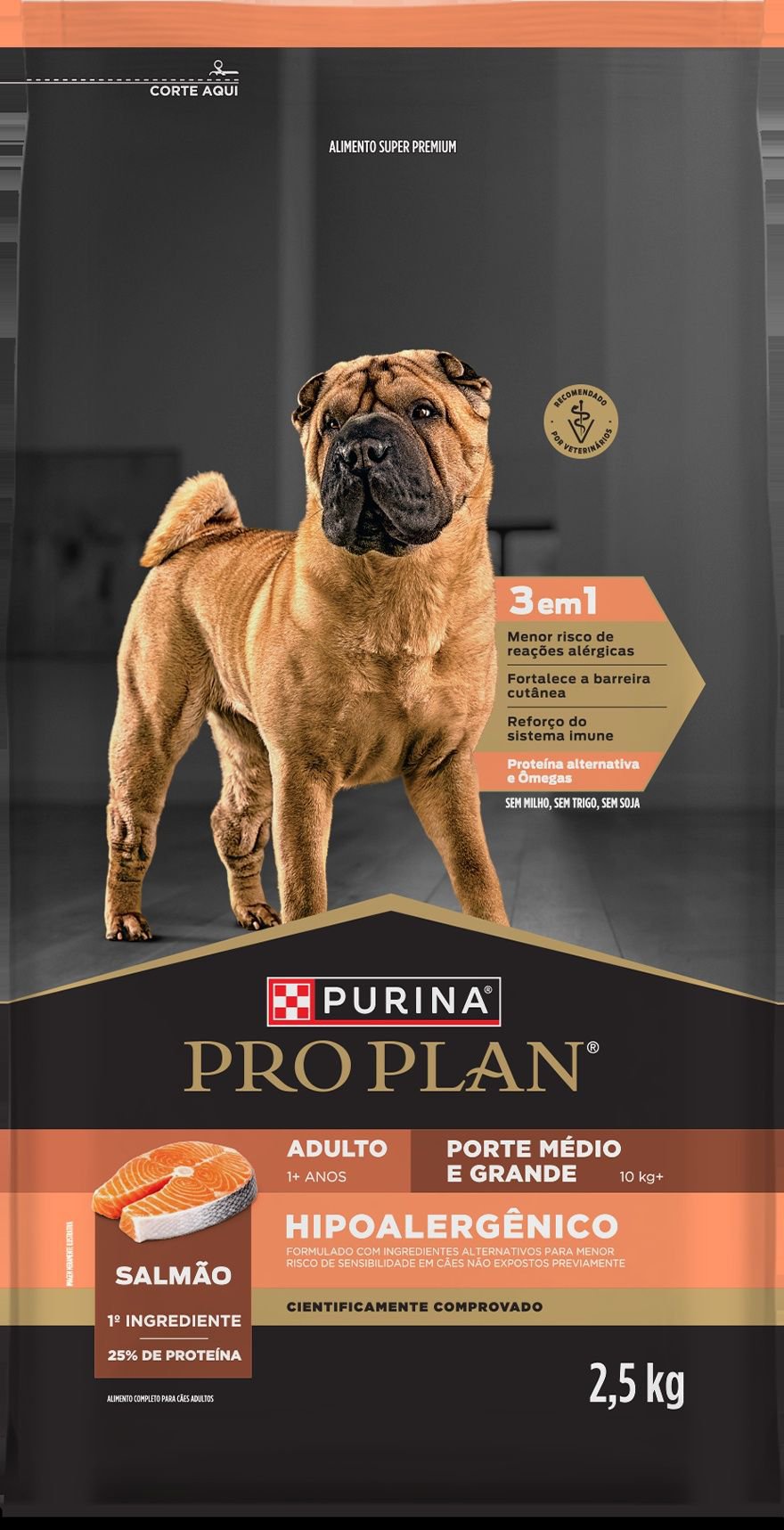 Racao Seca Purina® Pro Plan® Hipoalergenica Para Caes Adultos Medios E Grandes Sabor Salmao 2,5Kg