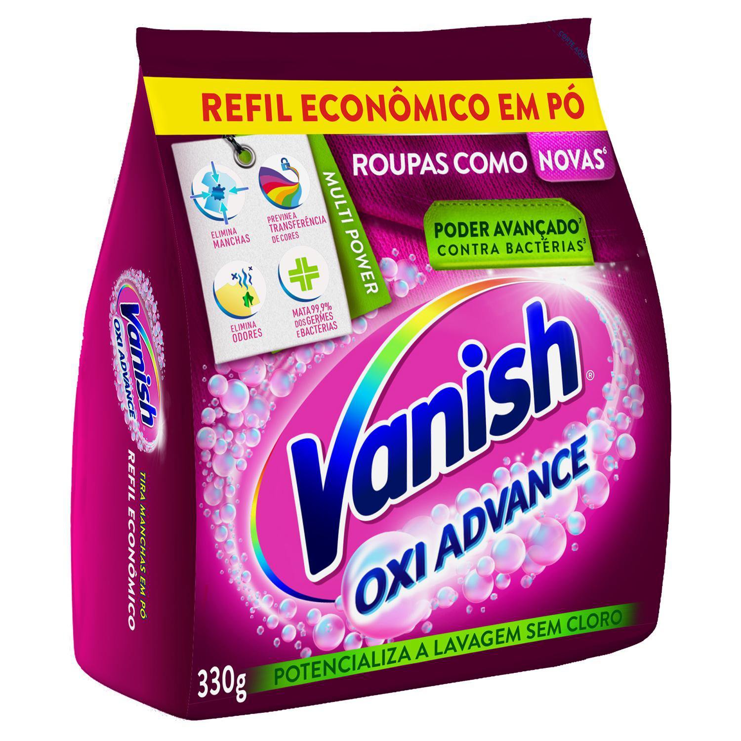 Tira Manchas Vanish Em Po Oxi Advance Para Roupas Coloridas Refil Economico 330G