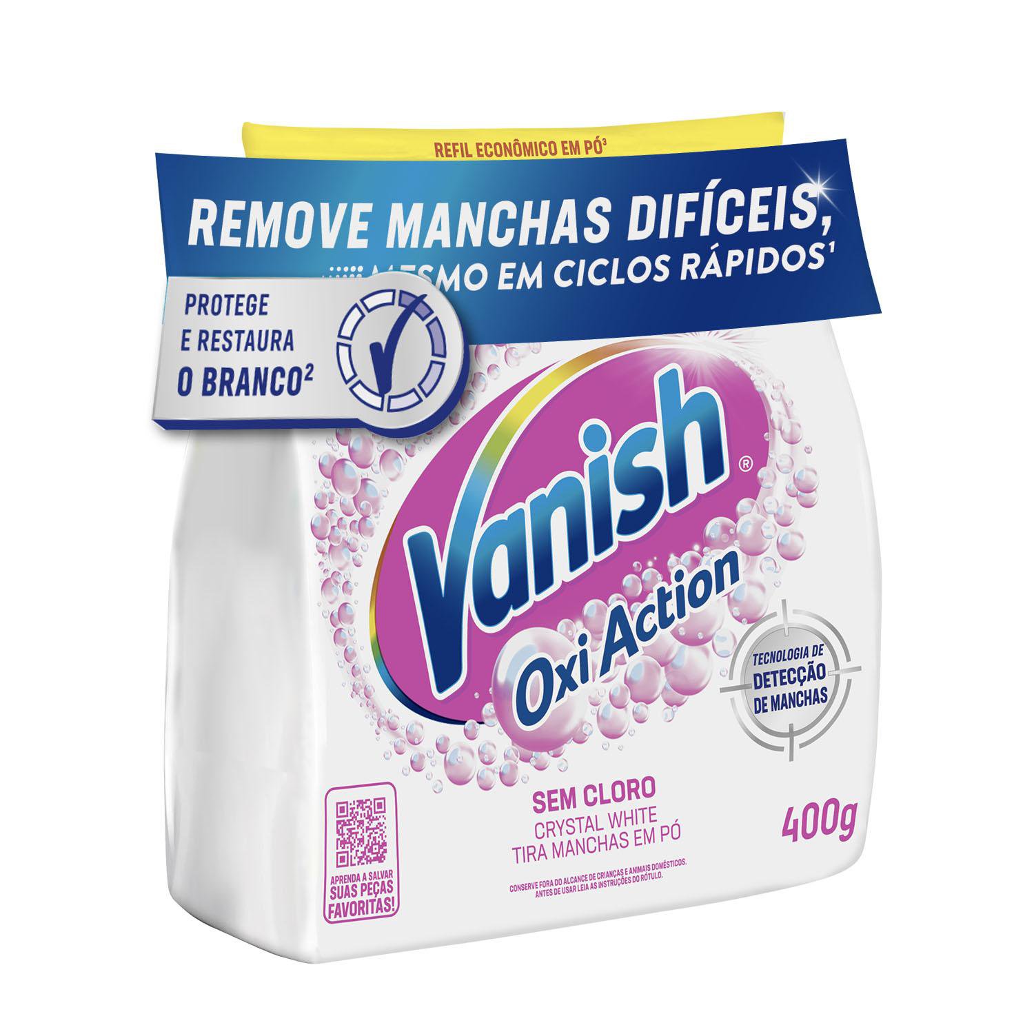 Tira Manchas Vanish Em Po Crystal White Oxi Action Para Roupas Brancas Refil Economico 400G