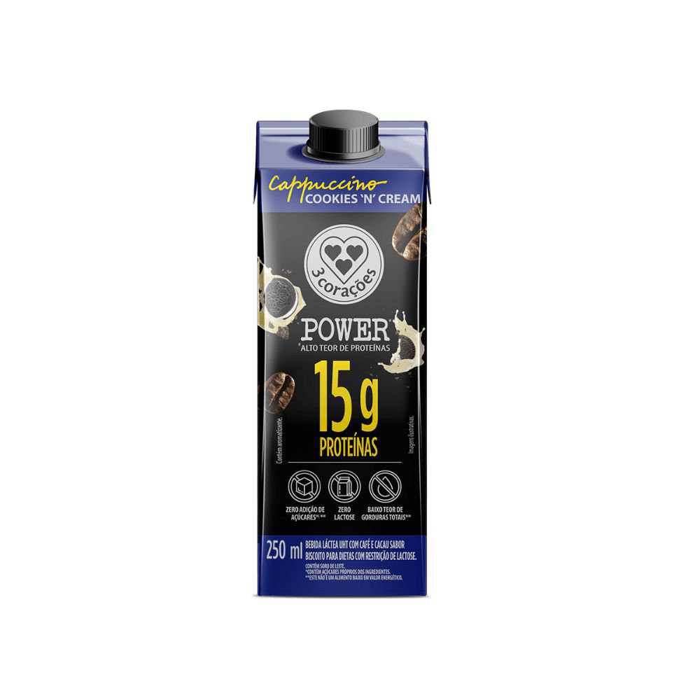 Bebida Lactea 15G Cappuccino Cookies'N Cream 3 Coracoes Power 250Ml