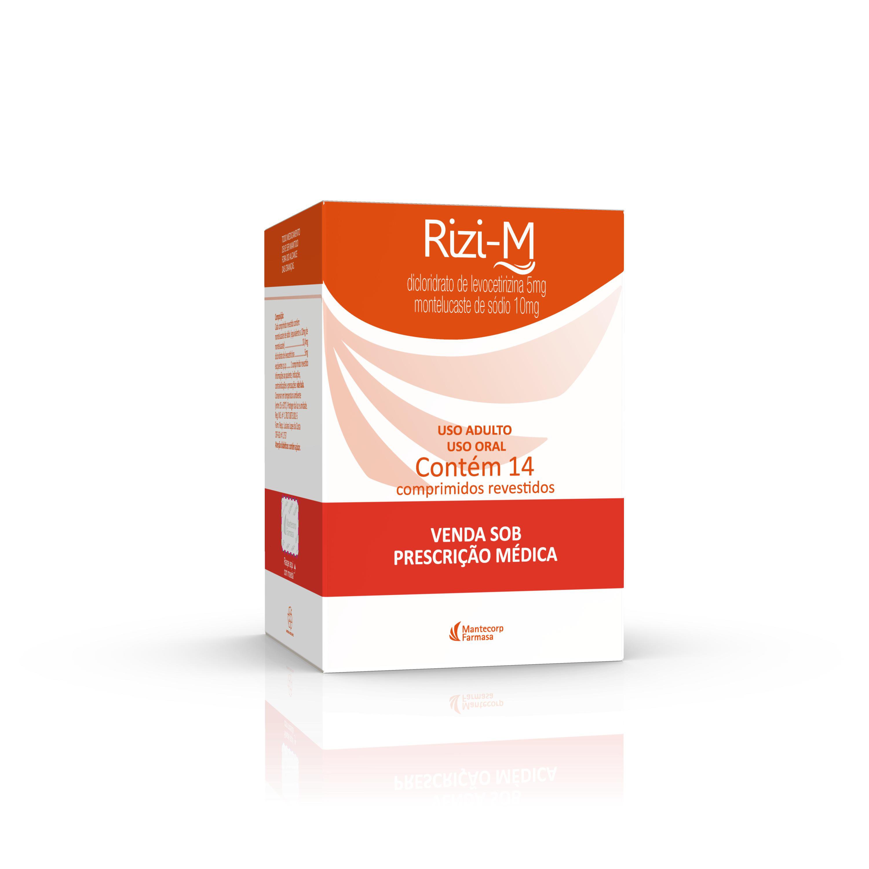 Rizi-M 5Mg - Dicloridrato Levocetirizina E 10Mg - Montelucaste Sodio 14 Comprimidos