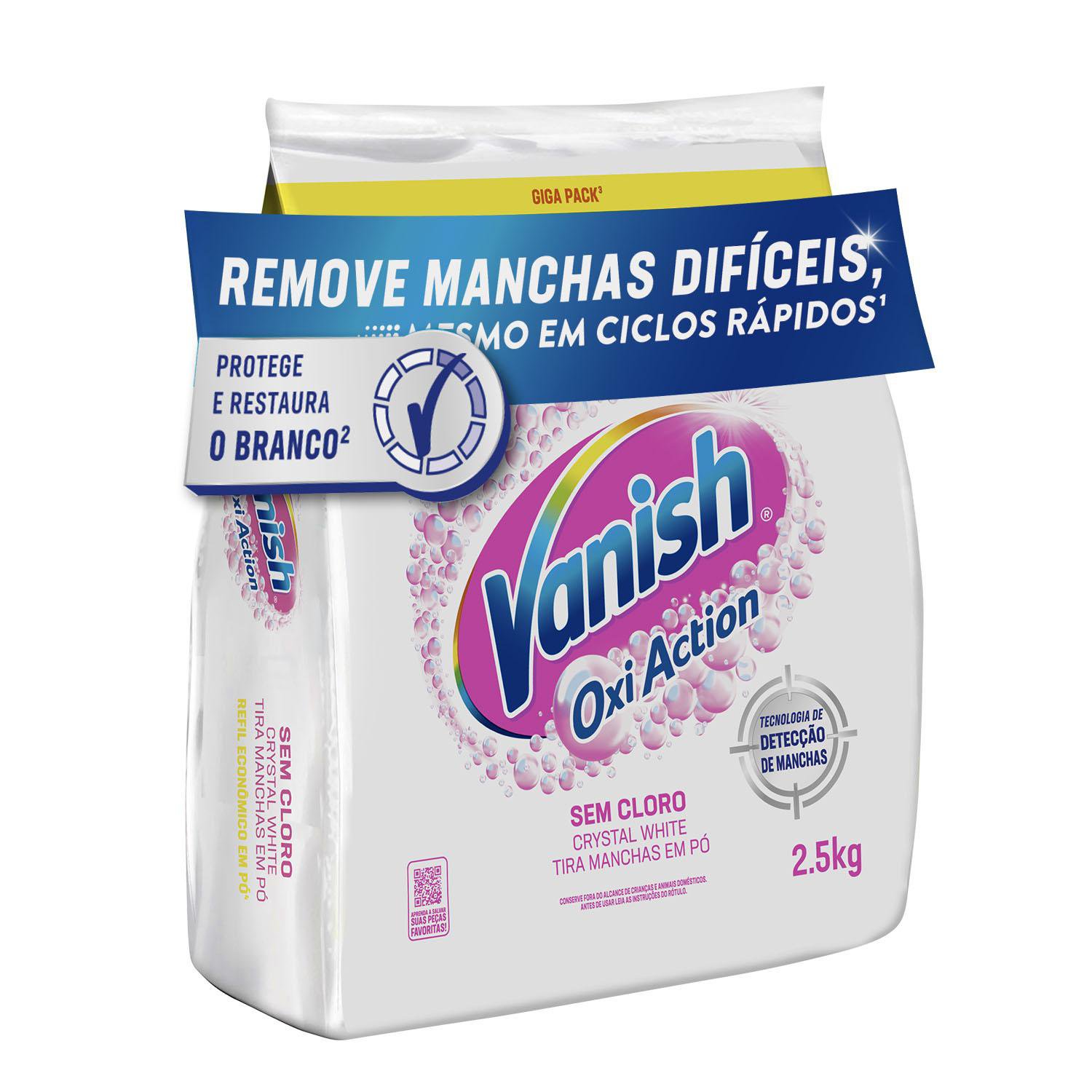 Tira Manchas Vanish Em Po Crystal White Oxi Action Para Roupas Brancas Refil Economico 2,5Kg