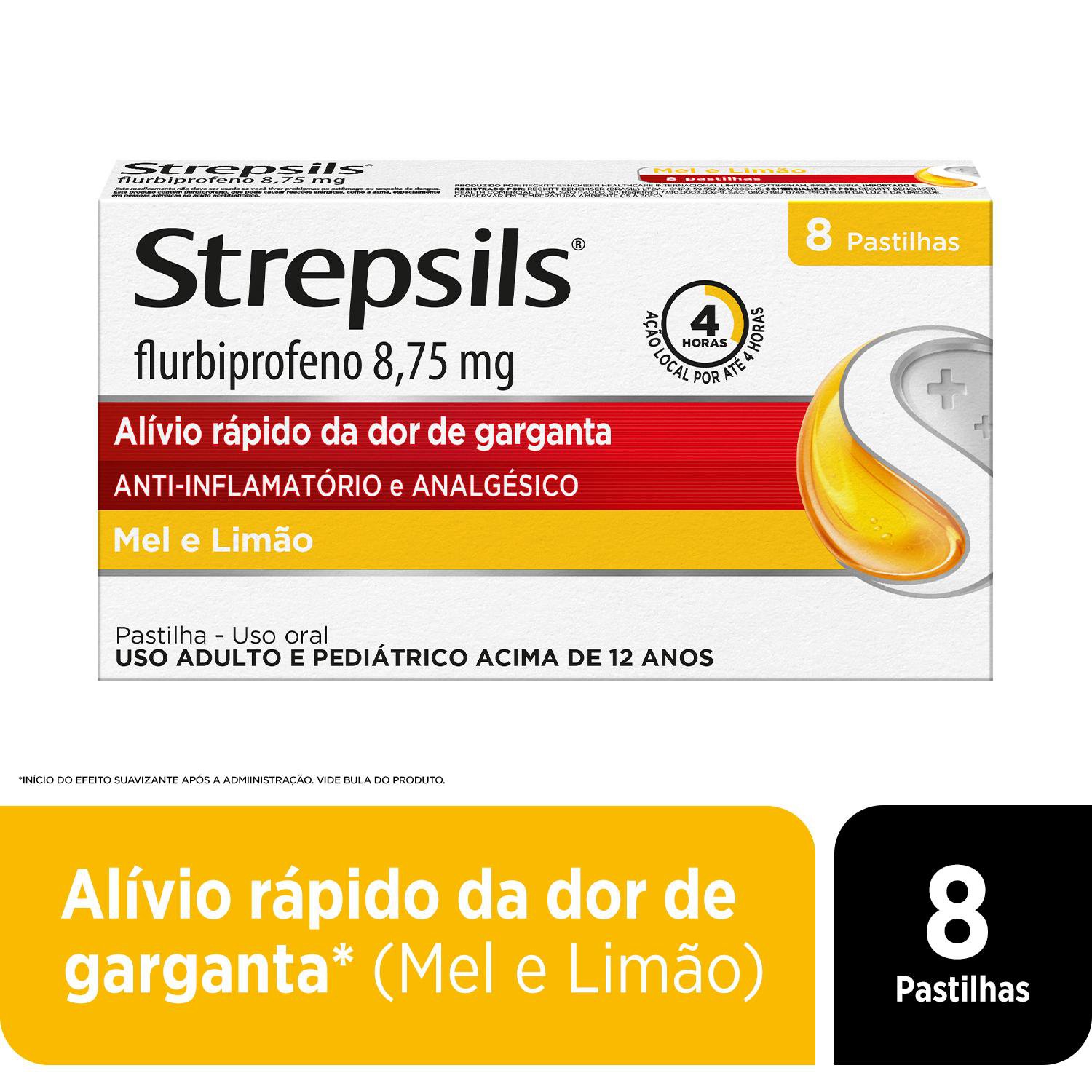 Pastilhas Para Garganta Strepsils Sabor Mel E Limao - Caixa 8 Pastilhas