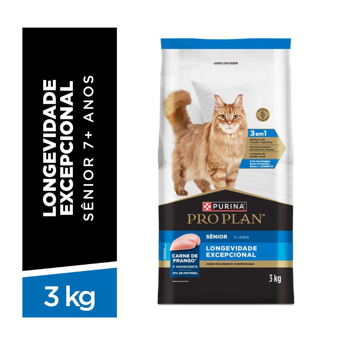 Racao Seca Purina Pro Plan Longevidade Excepcional Para Gatos Senior C/ Mais 7 Anos 3Kg