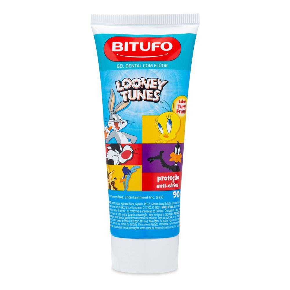 Gel Dental Infantil Bitufo Looney Tunes C/ Fluor Sabor Tutti-Frutti 90G