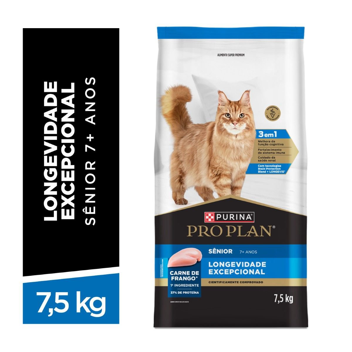 Racao Seca Purina Pro Plan Longevidade Excepcional Para Gatos Senior C/ Mais 7 Anos 7,5Kg