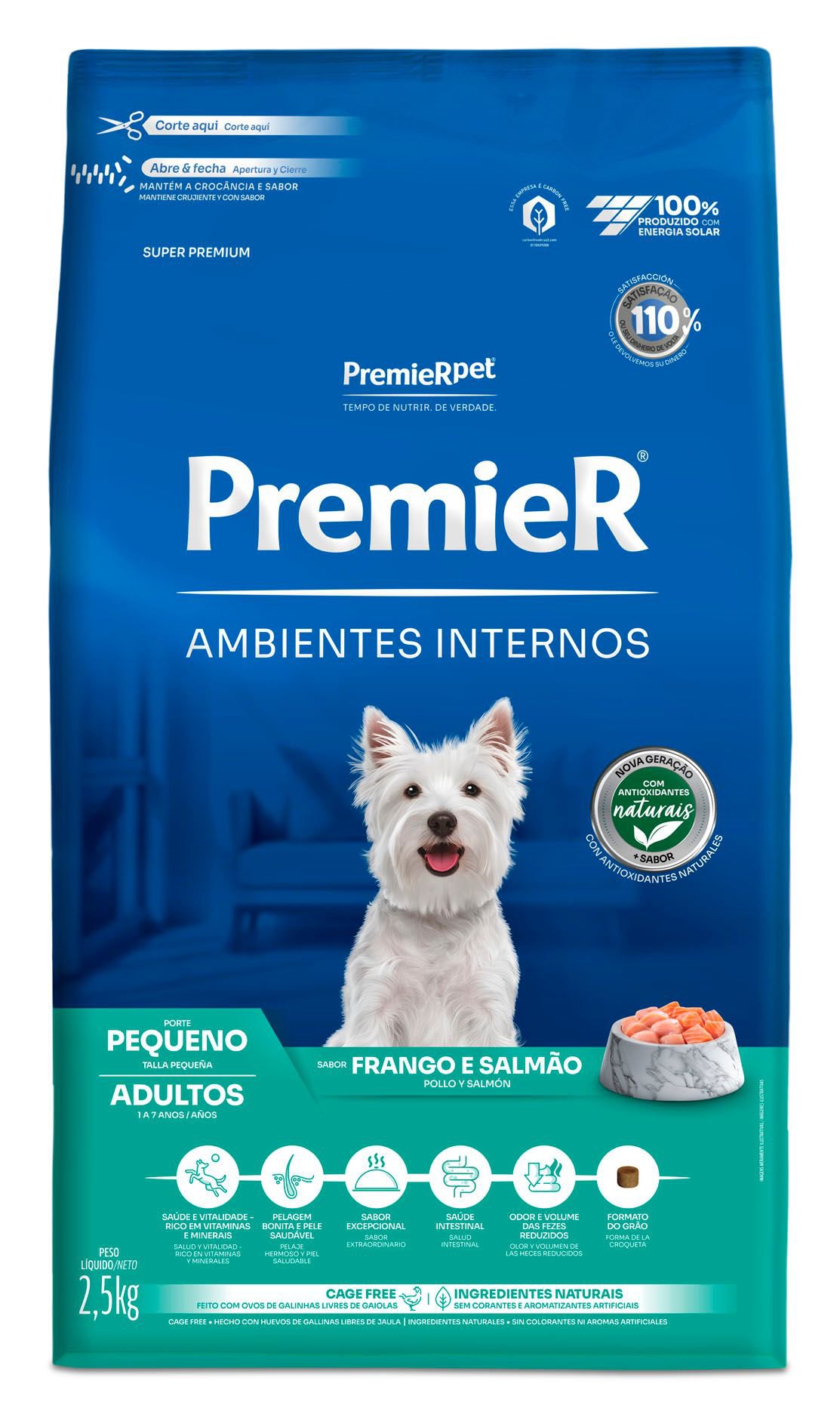 Premier Ambientes Internos Caes Adultos Pequeno Porte Frango E Salmao 2,5Kg