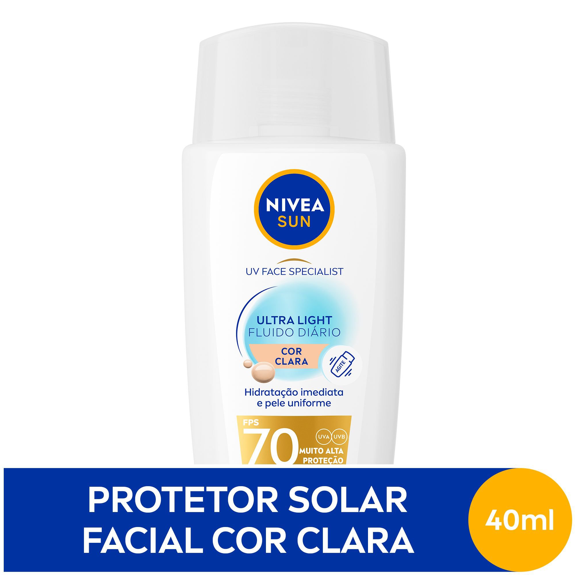 Nivea Sun Uv Face Specialist Ultra Light Fluido Diario Fps 70 Cor Clara 40Ml