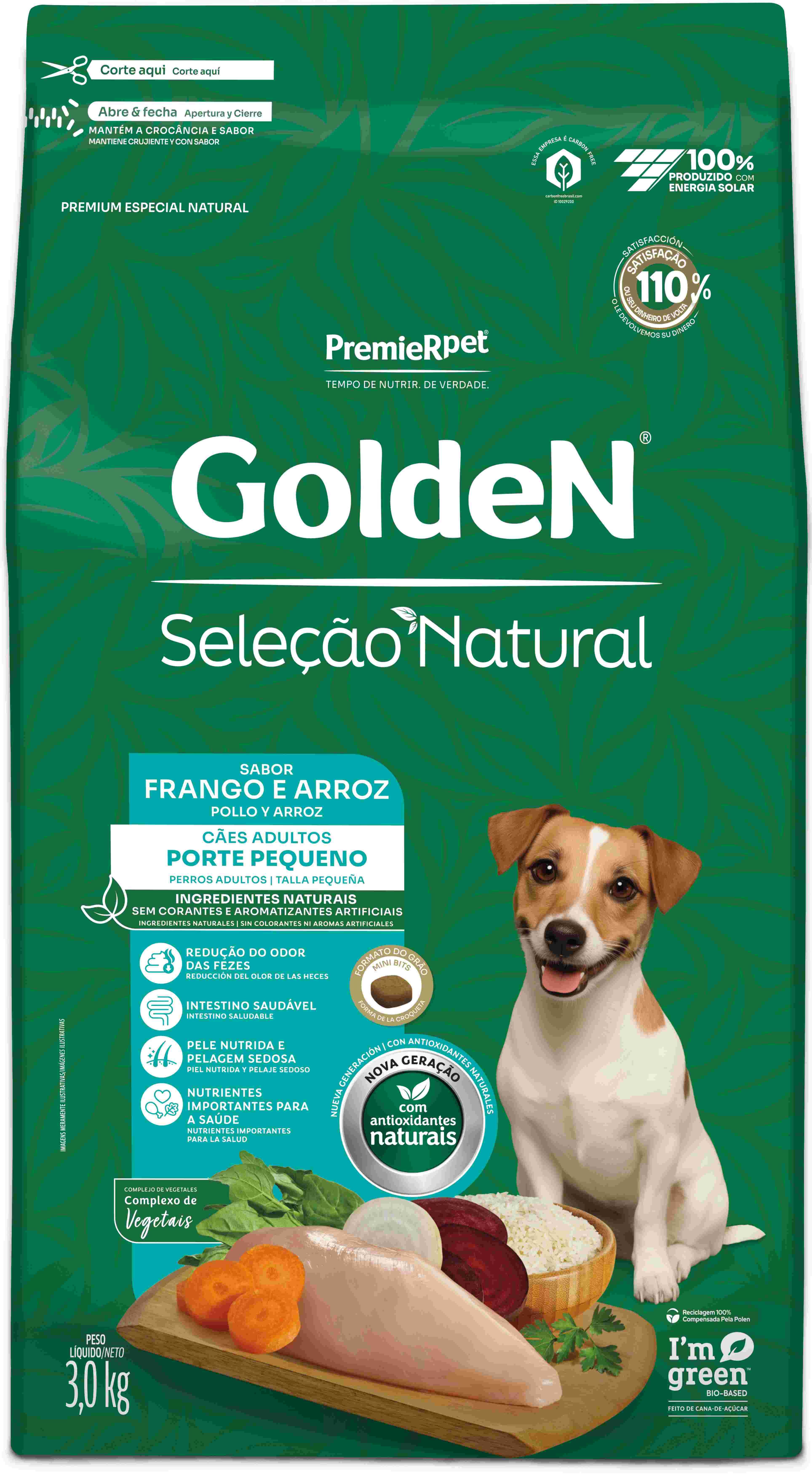 Golden Selecao Natural Caes Adultos Pequeno Porte Frango E Arroz Mini Bits 3Kg
