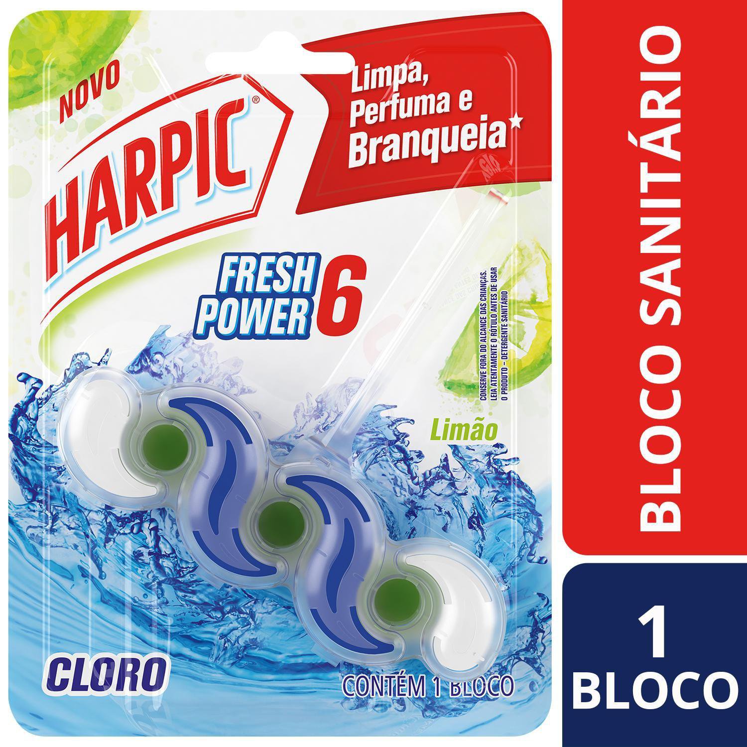 Harpic Fresh Power 6 C/ Cloro Bloco Sanitario - Desinfeta E Branqueia