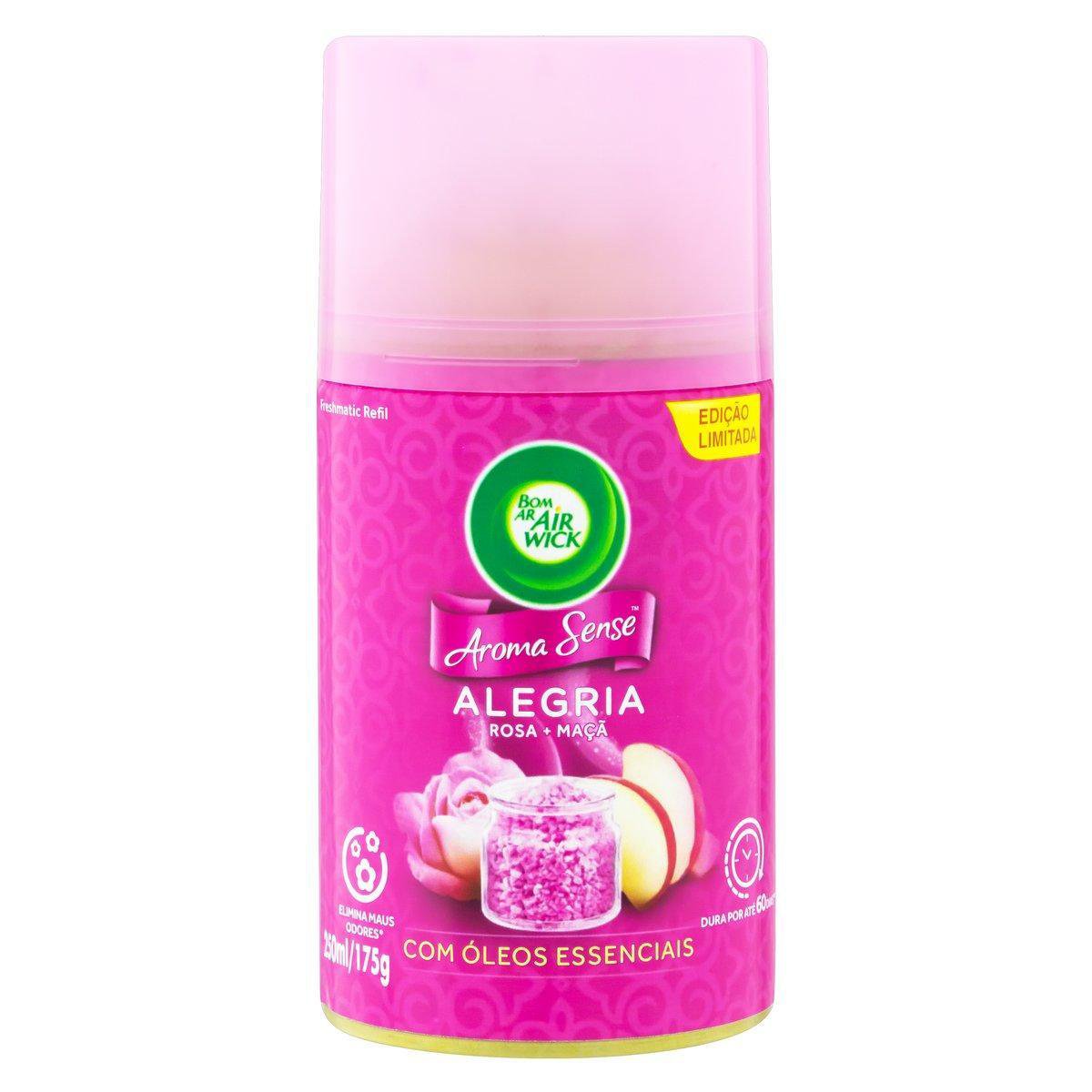 Aromatizador Ambiente Bom Ar Automatico Aerossol Freshmatic Aroma Sense Alegria Refil 250Ml