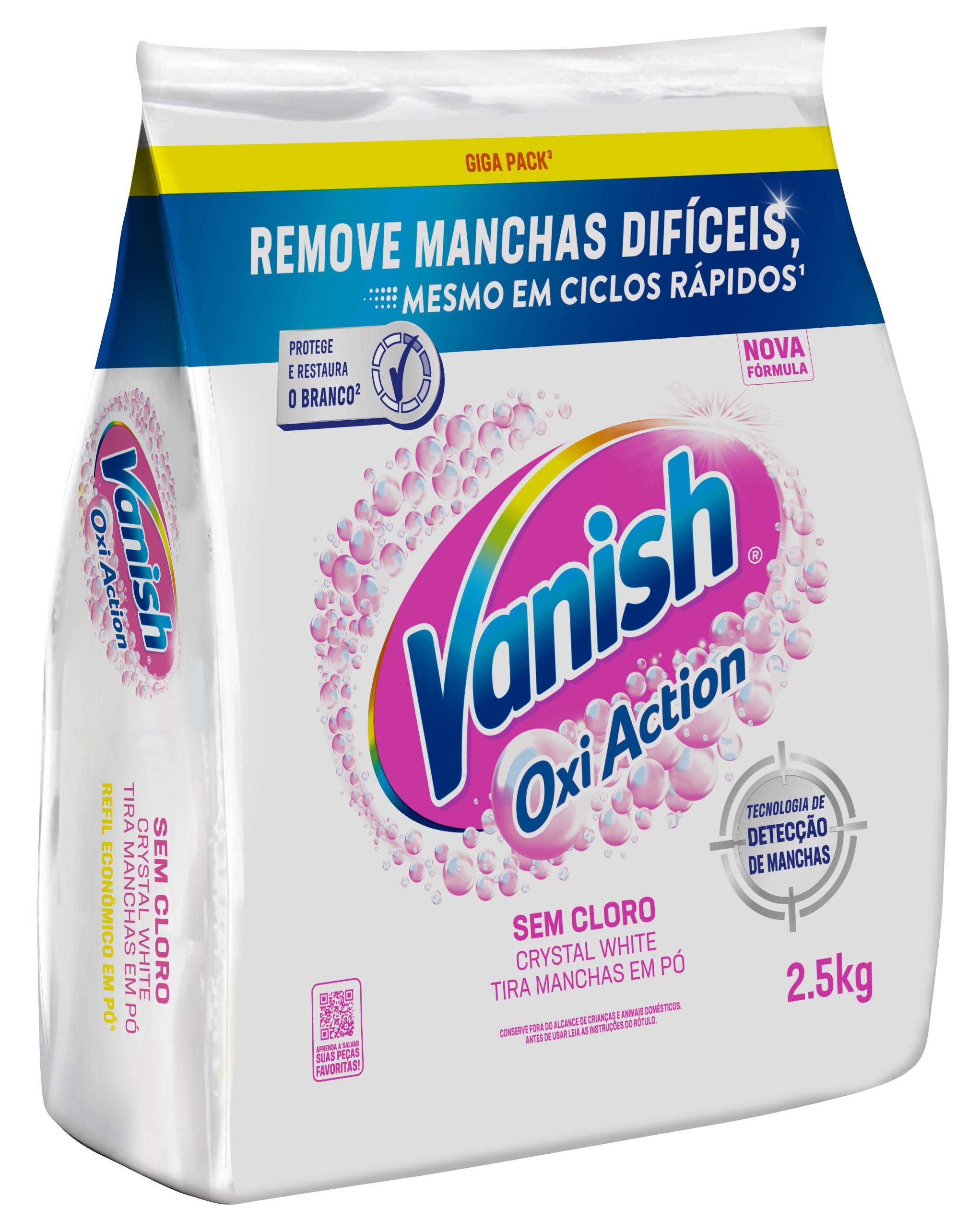Tira Manchas Vanish Em Po Crystal White Oxi Action Para Roupas Brancas Refil Economico 2,5Kg