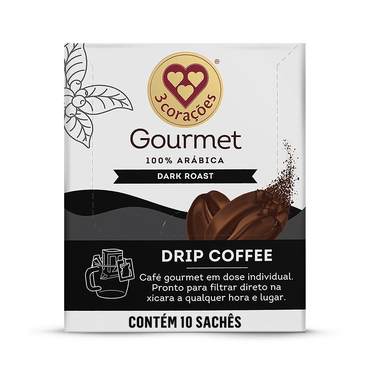 Cafe 3 Coracoes Gourmet Dark Roast 10 Saches Drip Coffee