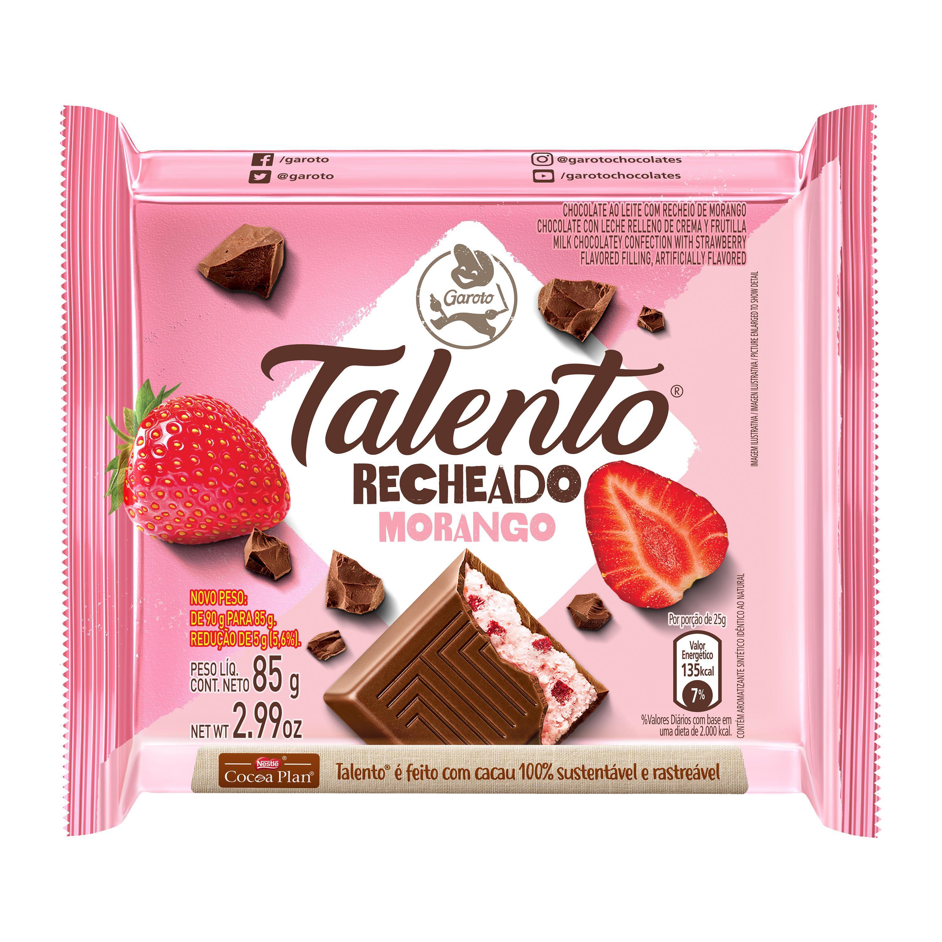 Choc Talento Tablete Recheado Morango 85G