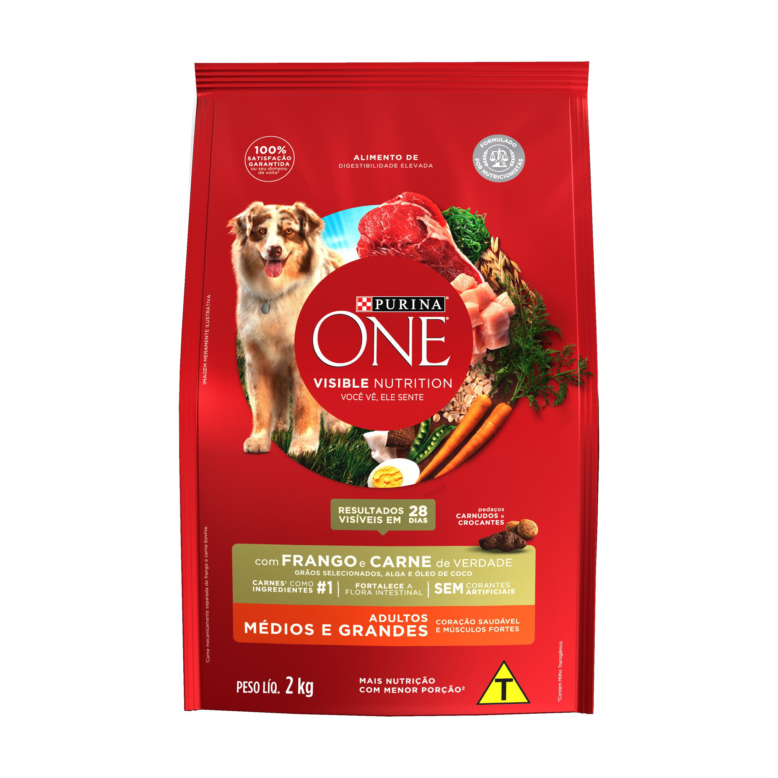 Racao Seca Purina One® Para Caes Adultos Medios E Grandes Frango E Carne 2Kg