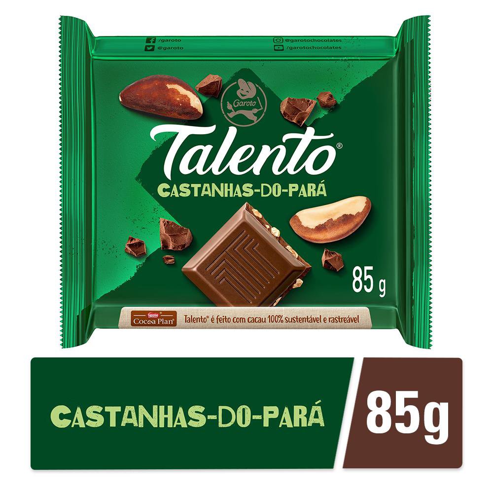 Choc Garoto Talento Ao Leite C/ Castanha Do Para 85G