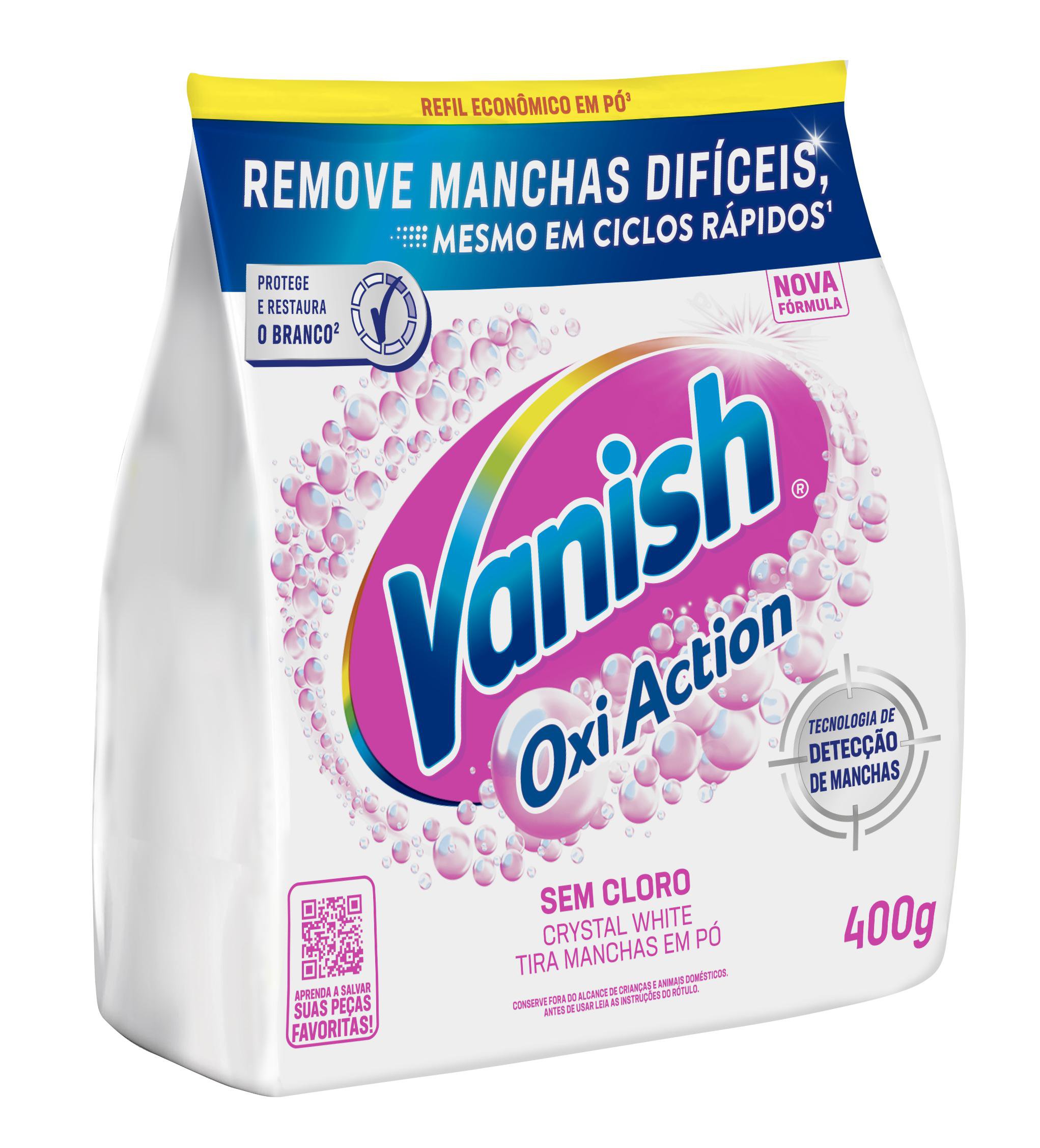 Tira Manchas Vanish Em Po Crystal White Oxi Action Para Roupas Brancas Refil Economico 400G