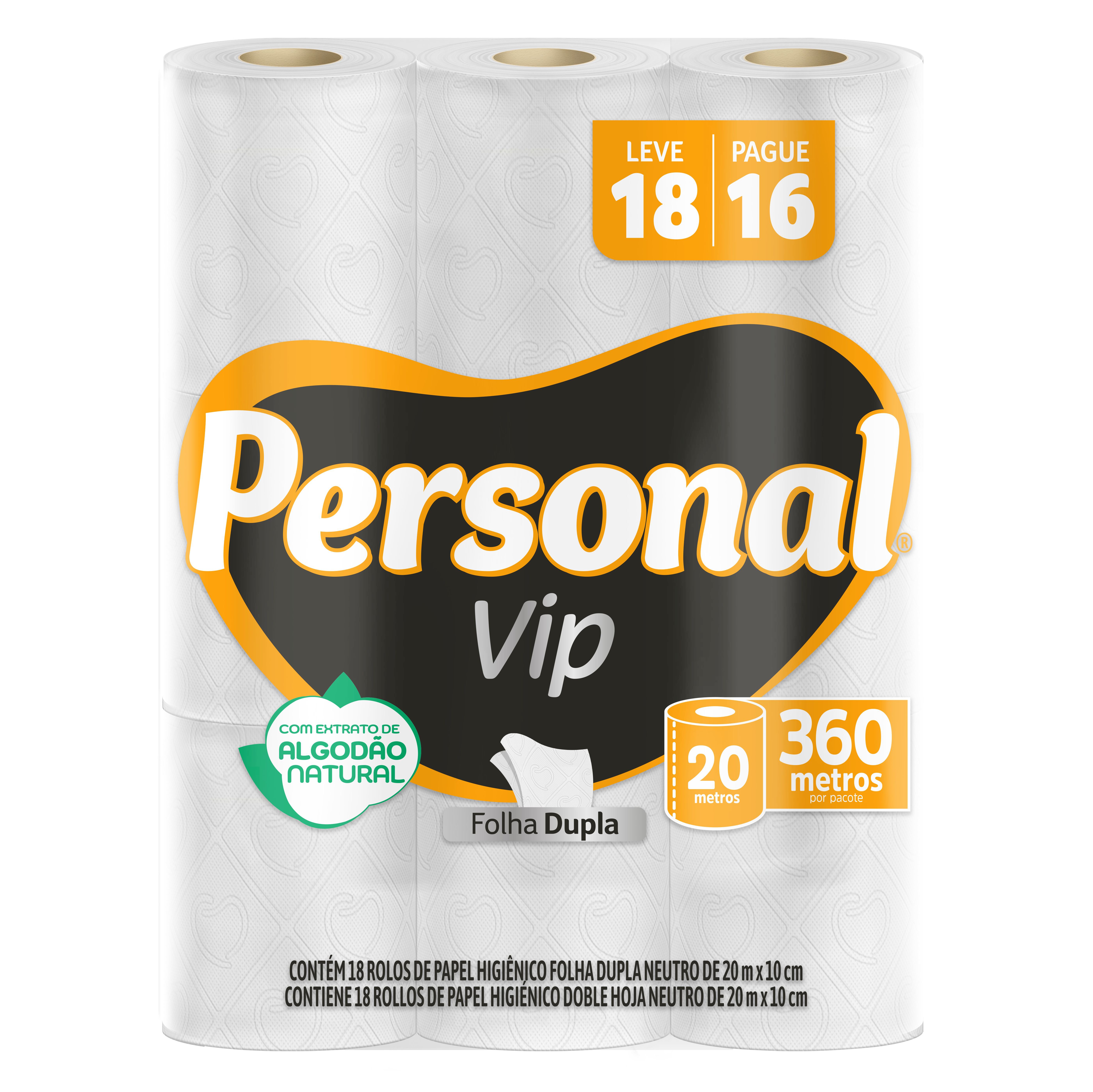 Papel Higienico Personal Vip Folha Dupla Neutro C/ 18 Rolos 20 Metros